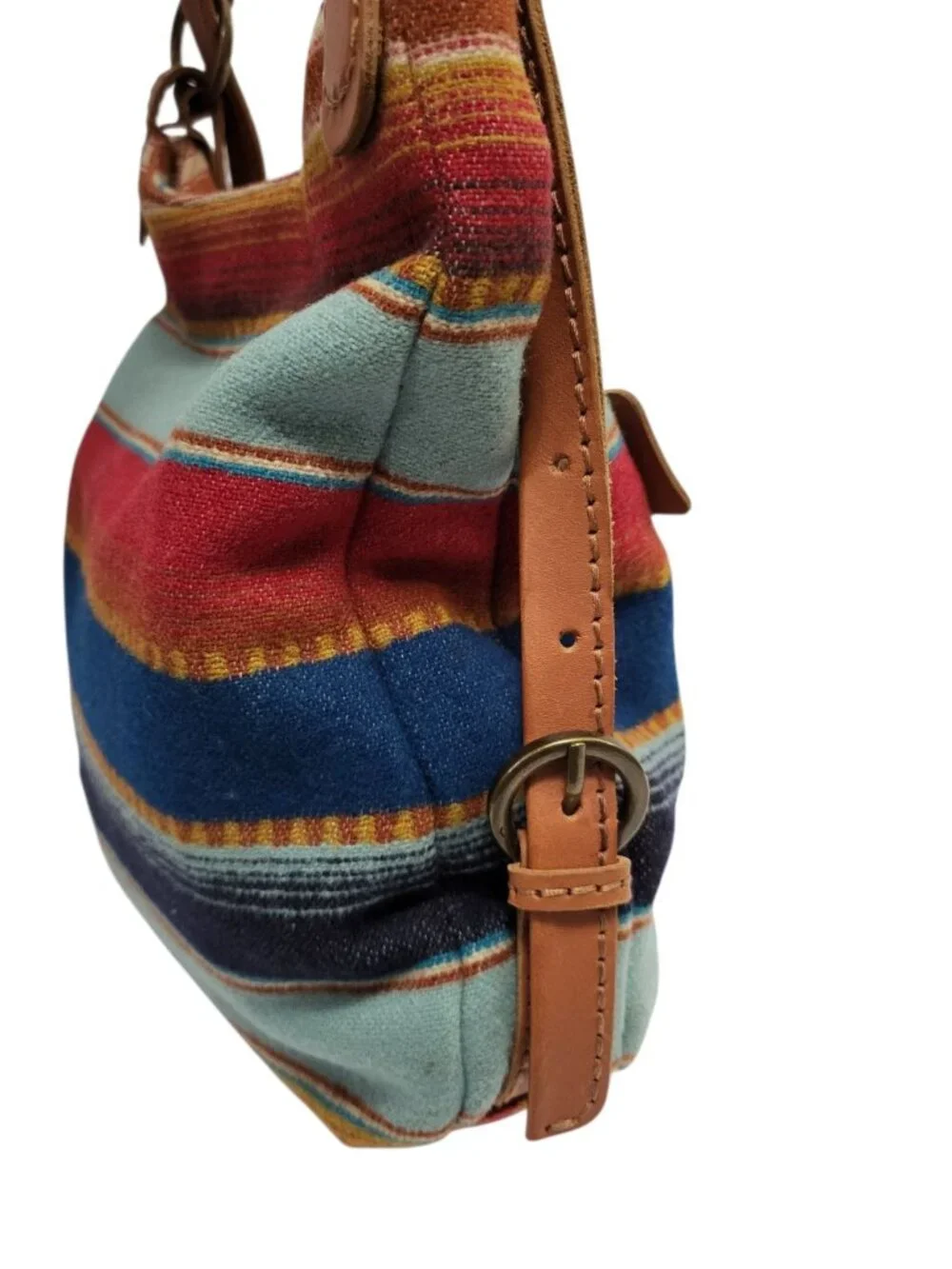 Pendleton Wool Stripe Southwest Bucket Bag Leather Strap Hobo Shoulder Tote